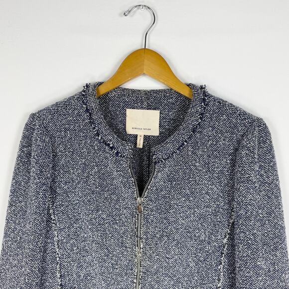 Rebecca Taylor Womens Textured Tweed Peplum Jacket Size 10 Navy Blue - Picture 4 of 15